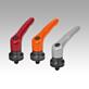 Clamping levers, die-cast zinc with external thread and clamping force intensifier, threaded insert black oxidised steel
