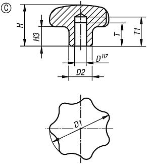 Sterngriffe ähnlich DIN 6336 Edelstahl, Form C, Sackloch