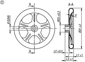 Handwheels sheet steel, Form C, 5-spoke
