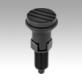 Indexing plungers, steel or stainless steel with plastic mushroom grip and locking slot