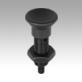 Indexing plungers, steel or stainless steel, without collar, with plastic mushroom grip, extended indexing pin and locknut