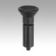 Indexing plungers, steel or stainless steel, smooth version without collar, with plastic mushroom grip, no locking slot
