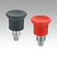 Indexing plunger mini, steel or stainless steel with plastic mushroom grip and locking slot