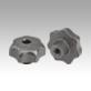 Star grips DIN 6336, grey cast iron, Form D, thread countersunk