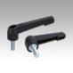 Clamping levers, plastic, non-adjustable with external thread, threaded  pin blue passivated steel