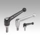 Clamping levers die-cast zinc, with external thread, black and silver, threaded insert stainless steel