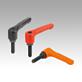 Clamping levers, die-cast zinc, flat with external thread, threaded pin black oxidised steel