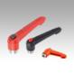 Manette indexable en plastique avec taraudage et bouton-pression, insert taraudé en inox