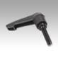 Clamping levers, plastic with external thread and ball, threaded insert black oxidised steel