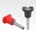 Ball lock pins with plastic grip and high shear strength