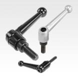 Clamping levers, die-cast zinc, with external thread, black and silver, threaded insert black oxidised steel