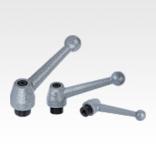 Clamping levers, steel, with internal thread, hammer tone enamelled, threaded insert black oxidised steel