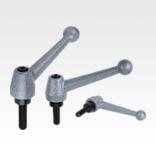 Clamping levers, steel, with external thread, hammer tone enamelled, threaded insert black oxidised steel