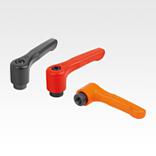 Clamping levers, die-cast zinc, flat with internal thread, threaded insert black oxidised steel