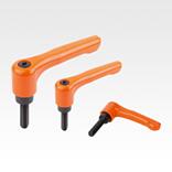 Clamping levers, die-cast zinc, flat with external thread, threaded pin black oxidised steel