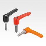 Clamping levers, die-cast zinc, flat with external thread, threaded pin stainless steel