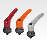 Clamping levers, die-cast zinc with external thread and clamping force intensifier, threaded insert black oxidised steel