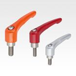 Clamping levers, die-cast zinc, with external thread, satin finish, threaded insert stainless steel