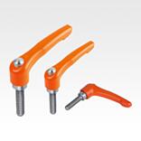 Clamping levers, die-cast zinc with external thread and protective cap, threaded pin stainless steel