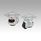 Elevating castors with integrated locking foot for aluminium profiles