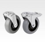 Steel plate swivel castors with soft rubber tyres and bolt hole