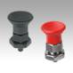 Indexing plungers, steel or stainless steel, short version with plastic mushroom grip and locknut