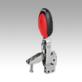 Toggle clamps vertical with safety interlock with straight foot and adjustable clamping spindle, stainless steel