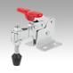 Toggle clamps vertical with flat foot and adjustable clamping spindle