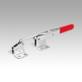 Toggle hook clamps, steel or stainless steel, horizontal with long travel and catch plate