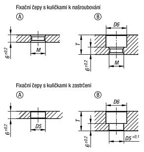Fixační čepy s kuličkami z nerezové oceli se závitem