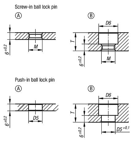 Ball lock pins, steel or stainless steel, with thread