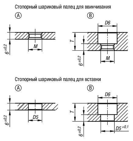 Стопорные шариковые пальцы из обычной стали или нержавеющей стали, с резьбой