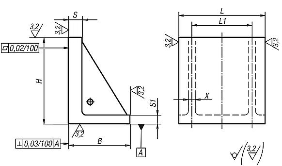 Angle plates without T-slots, grey cast iron