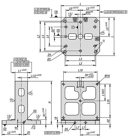 Tombstone, grey cast iron, double-sided, for interchangeable subplates