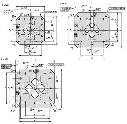 Clamping towers, grey cast iron, 4-sided, with grid holes