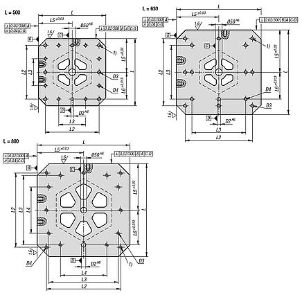 Clamping towers, grey cast iron, 6-sided, with pre-machined clamping faces