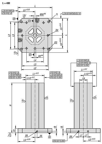 Clamping towers, grey cast iron, 8-sided, with pre-machined clamping faces