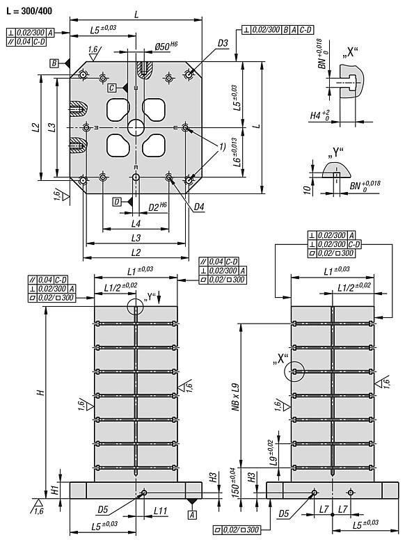 Workholding cubes, grey cast iron with T-slots