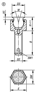 Self-aligning pads, external thread, with O-ring, Form O, stainless steel ball with diamond impregnated face