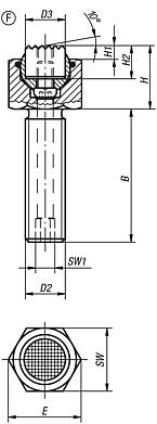 Supports à bille oscillante réglables, avec joint torique et inserts interchangeables, forme F, insert à picots avec plat, strié
