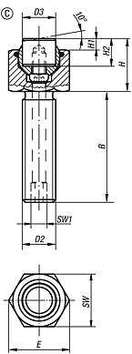 Supporti oscillanti regolabili con O-ring e inserti intercambiabili, forma C, inserto in acciaio spianato, piano