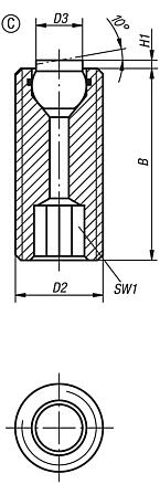 Supports à bille oscillante réglables, avec joint torique intégré et embase à six pans creux, forme C, bille en acier avec plat, lisse