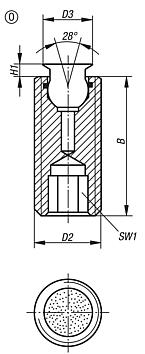 Supports à bille oscillante réglables, avec joint torique et embase à six pans creux, forme O, bille en inox avec revêtement diamanté