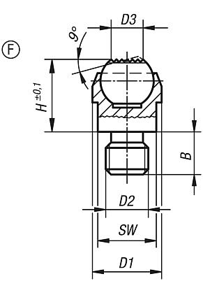 Support à bille oscillante, forme F, avec filetage, bille avec picots