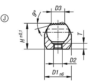 Supporti oscillanti, forma J, con supporto di accoppiamento, sfera spianata, con zigrinatura