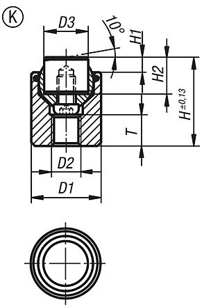 Self-aligning pads with O-ring and exchangeable inserts, Form K, flattened POM insert smooth