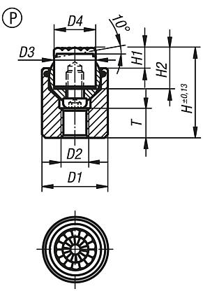 Supporti oscillanti con O-ring e inserti rimovibili, forma P, inserto in acciaio inox con superficie in poliuretano