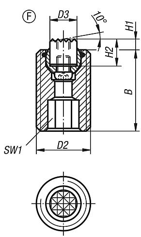 Supporti oscillanti regolabili, con O-ring, inserti intercambiabili ed esagono incassato forma F, regolabile, inserto spianato, con zigrinatura in metallo duro