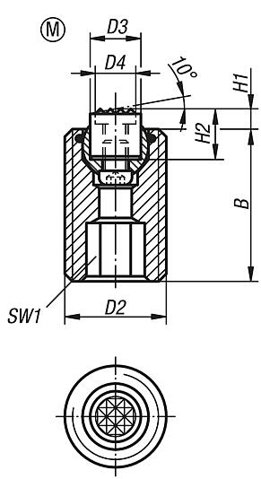 Supporti oscillanti regolabili, con O-ring, inserti intercambiabili ed esagono incassato forma M, regolabile, inserto spianato, con zigrinatura in metallo duro