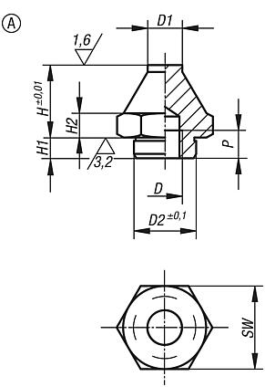 Rest pads with positioning pin, Form A flat face